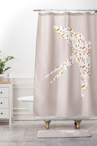 Hello Twiggs Fall Swallow Shower Curtain And Mat