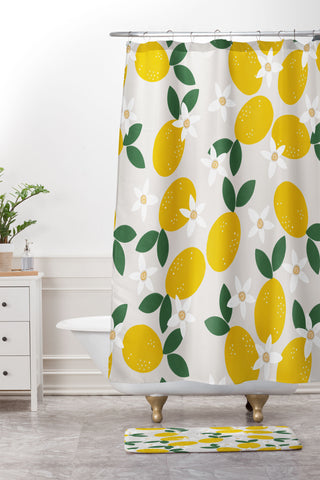 Hello Twiggs Lemons and Flowers Shower Curtain And Mat