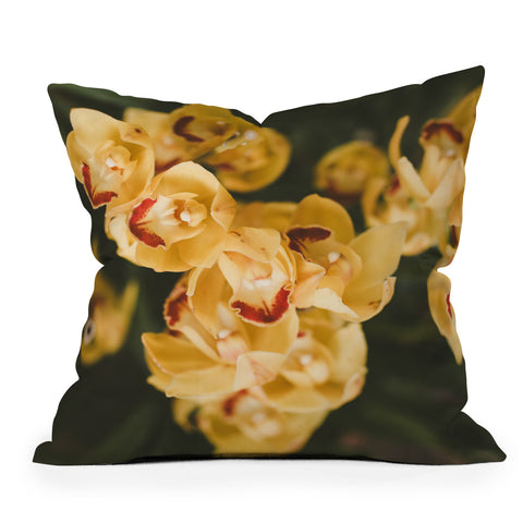 Hello Twiggs Mustard Yellow Orchids Outdoor Throw Pillow