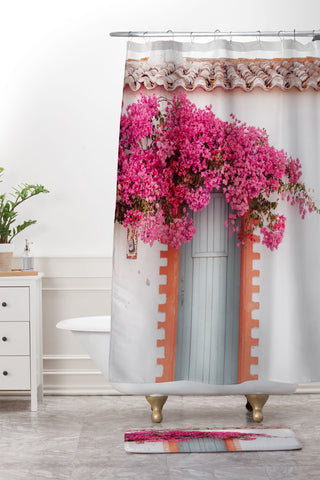 Hello Twiggs Pink Bougainvillea Door Shower Curtain And Mat