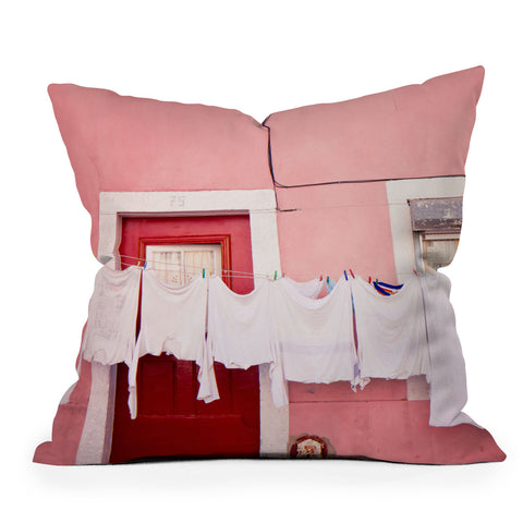 Hello Twiggs Pink House in Lisbon Outdoor Throw Pillow