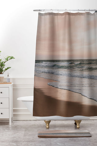 Hello Twiggs Pink Sky Soft Waves Shower Curtain And Mat