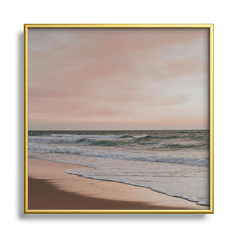Hello Twiggs Sunset Beach Walking Square Metal Framed Art Print