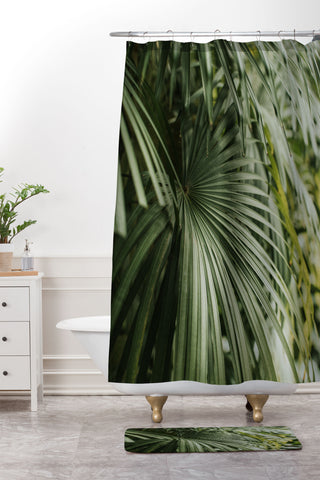 Hello Twiggs Tropical Green Palm Shower Curtain And Mat