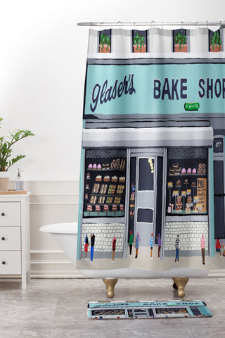 Helo Birdie Glasers bake shop Shower Curtain And Mat
