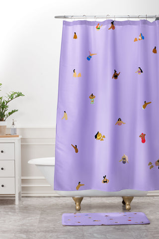 Helo Birdie Lilac Blues Shower Curtain And Mat