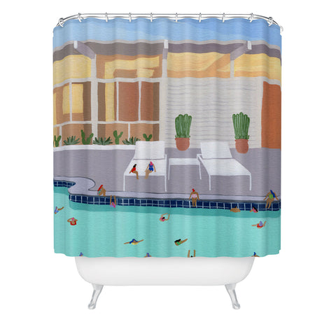 Helo Birdie Mid Century Pool Shower Curtain