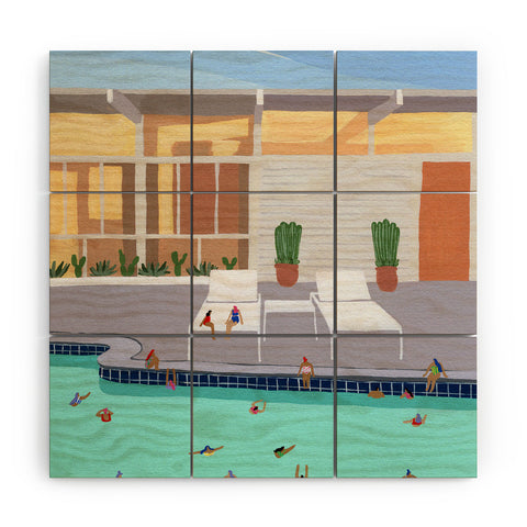 Helo Birdie Mid Century Pool Wood Wall Mural
