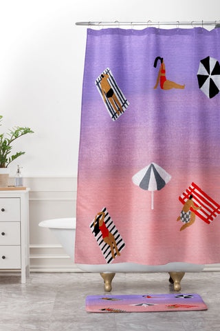 Helo Birdie Ombre purple Shower Curtain And Mat
