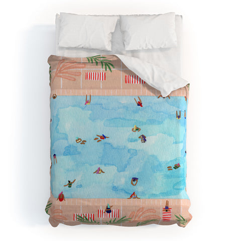 Helo Birdie Peachy Palms Duvet Cover