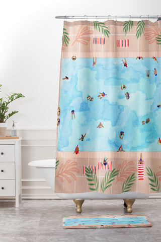 Helo Birdie Peachy Palms Shower Curtain And Mat