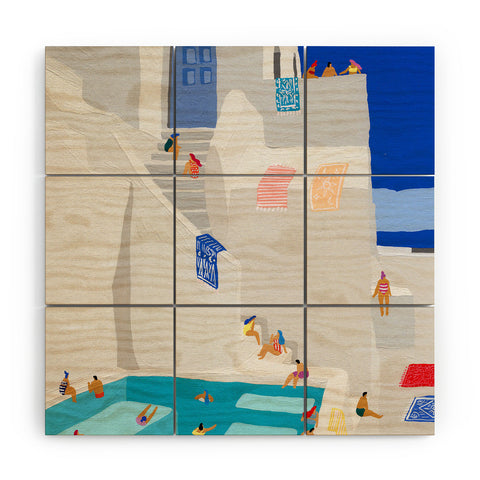 Helo Birdie Santorini Sun Wood Wall Mural