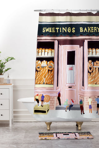 Helo Birdie Sweetings Bakery Shower Curtain And Mat