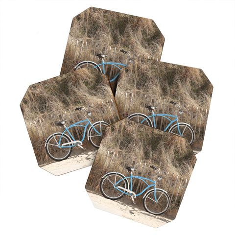 Henrike Schenk - Travel Photography Blue Beach Bike In Holland Photo Dutch Grass Dunes Summer Holiday Coaster Set