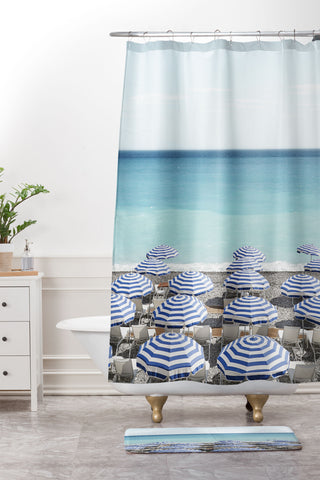 Henrike Schenk - Travel Photography Blue Beach Umbrellas Photo Shower Curtain And Mat