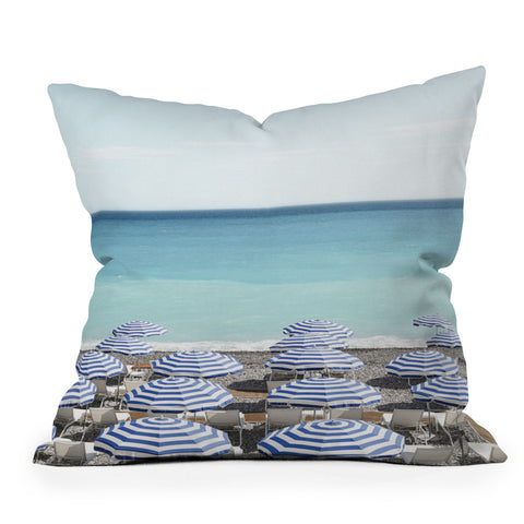 Henrike Schenk - Travel Photography Blue Beach Umbrellas Photo Outdoor Throw Pillow