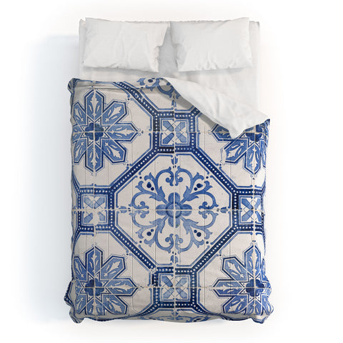 Henrike Schenk - Travel Photography Blue Portugese Tile Pattern Comforter