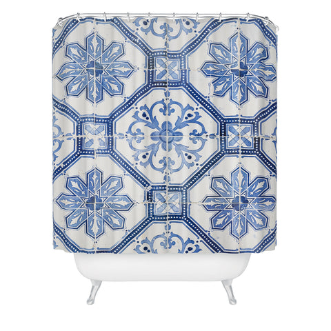 Henrike Schenk - Travel Photography Blue Portugese Tile Pattern Shower Curtain