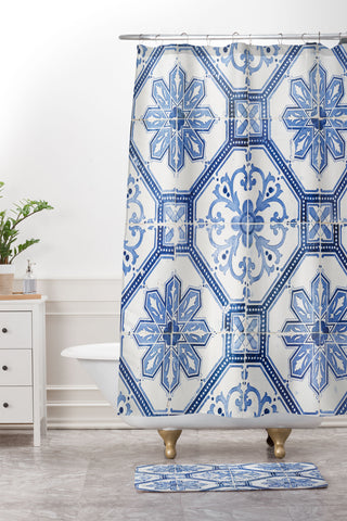 Henrike Schenk - Travel Photography Blue Portugese Tile Pattern Shower Curtain And Mat