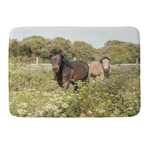Henrike Schenk - Travel Photography Horses in a Field of Wildflowers Memory Foam Bath Mat