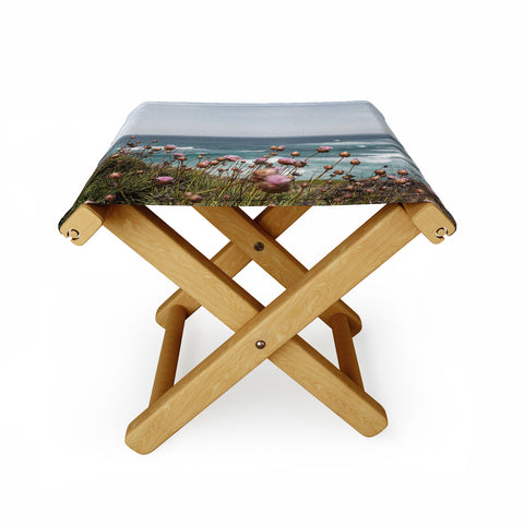 Henrike Schenk - Travel Photography Pink Flowers by the Ocean Folding Stool