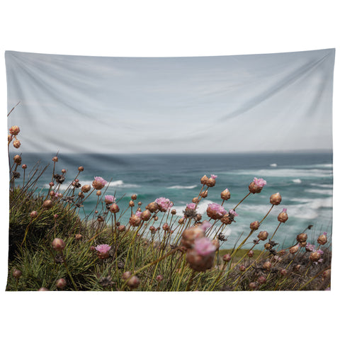 Henrike Schenk - Travel Photography Pink Flowers by the Ocean Tapestry