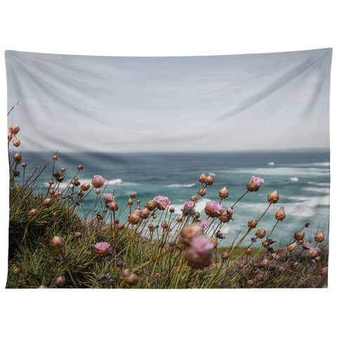 Henrike Schenk - Travel Photography Pink Flowers by the Ocean Tapestry