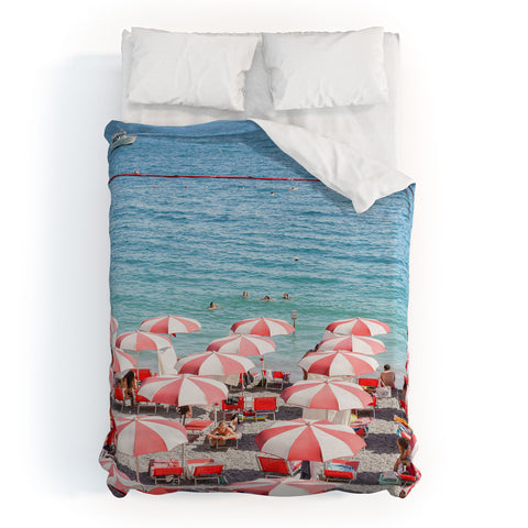 Henrike Schenk - Travel Photography The Red Beach Umbrellas Amalfi Duvet Cover
