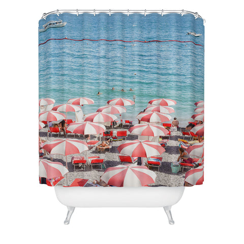 Henrike Schenk - Travel Photography The Red Beach Umbrellas Amalfi Shower Curtain