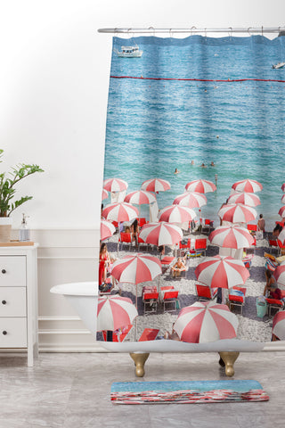 Henrike Schenk - Travel Photography The Red Beach Umbrellas Amalfi Shower Curtain And Mat