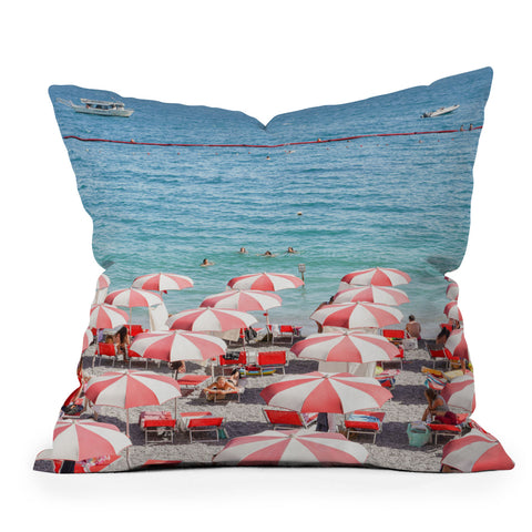 Henrike Schenk - Travel Photography The Red Beach Umbrellas Amalfi Outdoor Throw Pillow