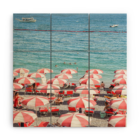 Henrike Schenk - Travel Photography The Red Beach Umbrellas Amalfi Wood Wall Mural
