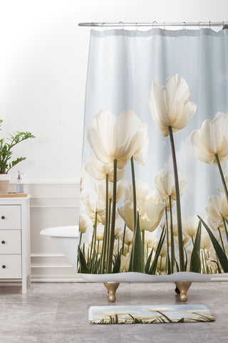 Henrike Schenk - Travel Photography White Tulips In Spring In Holland Shower Curtain And Mat