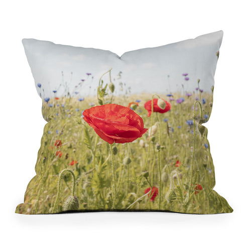 Henrike Schenk - Travel Photography Wildflower Field Poppy Flower Throw Pillow