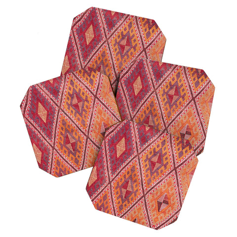 Henrike Schenk - Travel Photography Woven Carpet Red and Orange Coaster Set