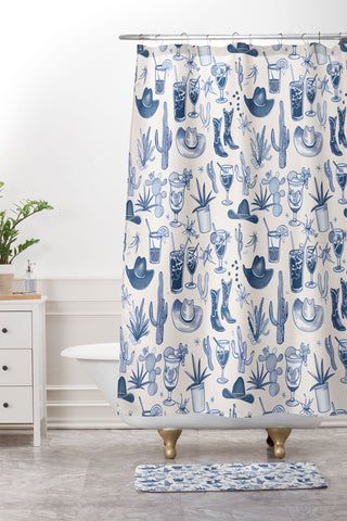 heycait Coastal Cowgirl in Blue Shower Curtain And Mat