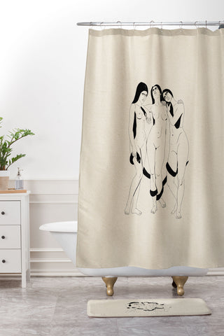 High Tied Creative Three Women with a Snake Shower Curtain And Mat