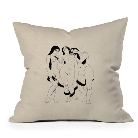 High Tied Creative Three Women with a Snake Throw Pillow