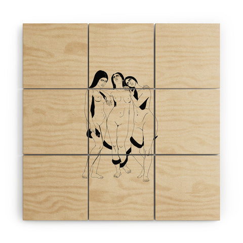 High Tied Creative Three Women with a Snake Wood Wall Mural