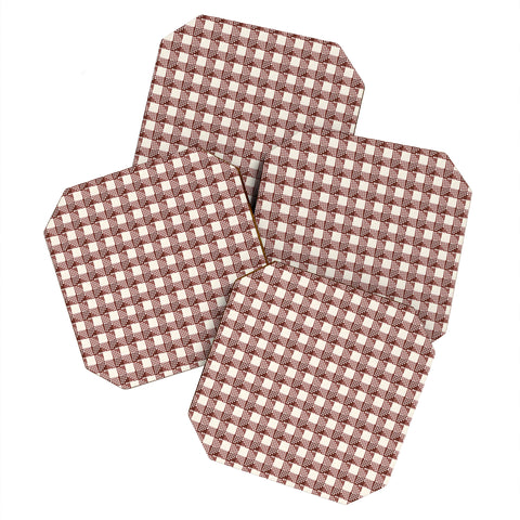 Holli Zollinger ANTHOLOGY OF PATTERN SEVILLE GINGHAM MAROON Coaster Set