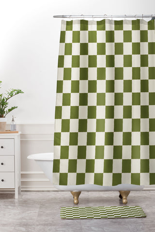 Holli Zollinger DESERT CHECKER OLIVE Shower Curtain And Mat