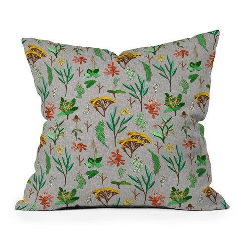 Holli Zollinger HERBAL STUDY LINEN Outdoor Throw Pillow