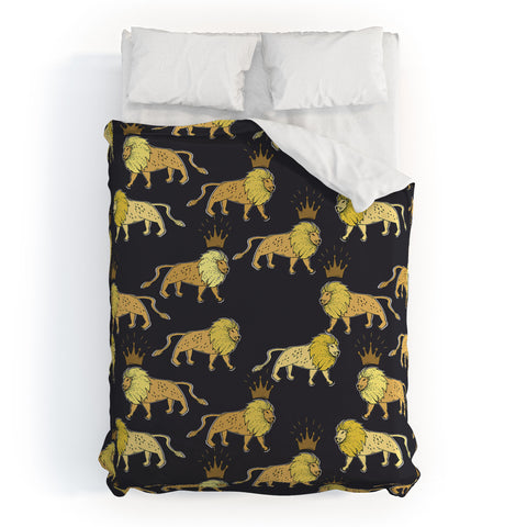 Holli Zollinger LEO LION BLACK AND GOLD Duvet Cover