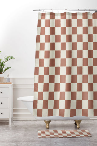 Holli Zollinger MAYA CHECKER CLAY Shower Curtain And Mat