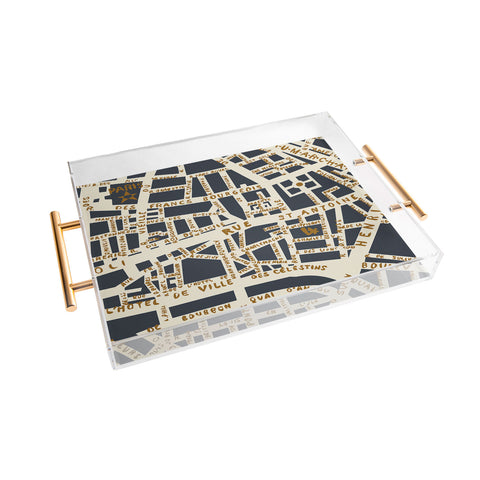 Holli Zollinger PARIS MAP GREY GOLD Acrylic Tray