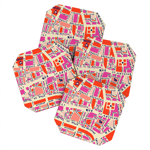 Holli Zollinger Paris Map Pink Coaster Set