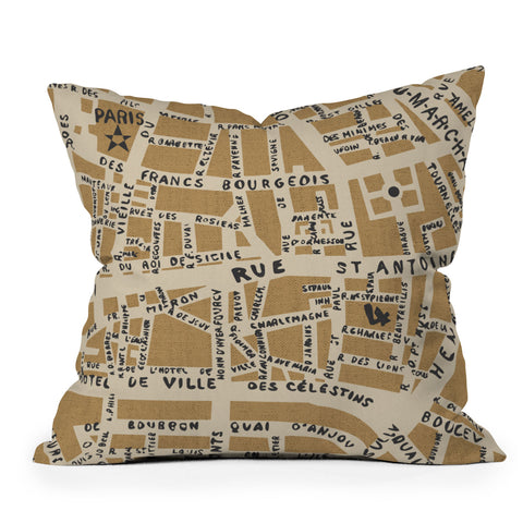 Holli Zollinger PARIS MAP RUSTIC Outdoor Throw Pillow
