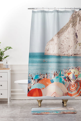 Ingrid Beddoes Beach Colorful Sun Umbrellas Shower Curtain And Mat