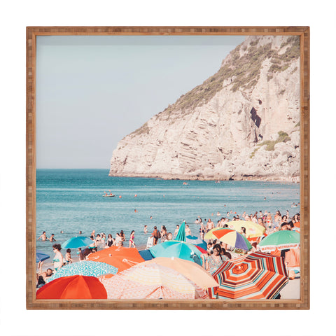 Ingrid Beddoes Beach Colorful Sun Umbrellas Square Tray
