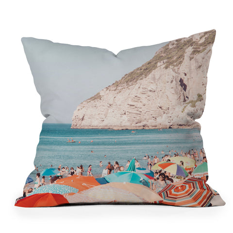 Ingrid Beddoes Beach Colorful Sun Umbrellas Throw Pillow